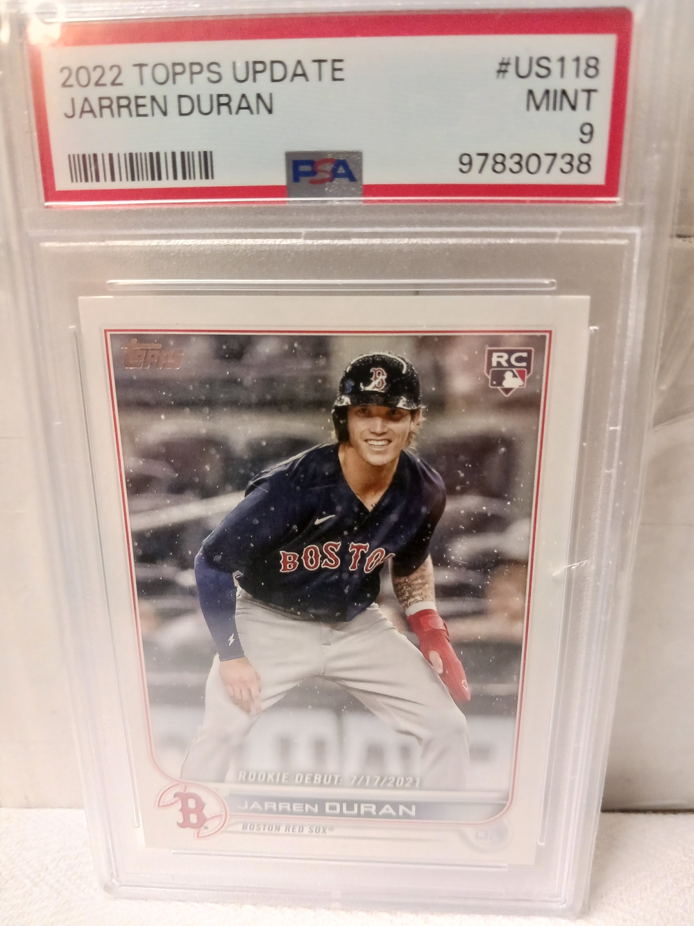 2022 Topps Update Blue & Red Boston Red Sox Jarren Duran Rookie CardPSA MINT 9